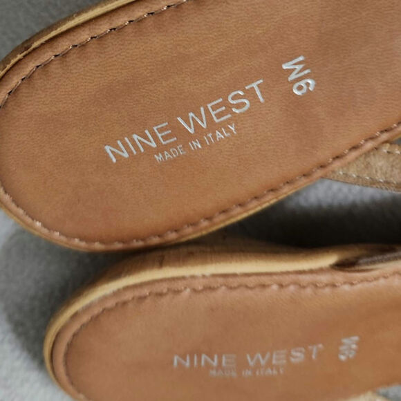 Nine West Sz 9 Made Italy Flower Leather Cork Flip Flops Wedding Heeled - Picture 4 of 6